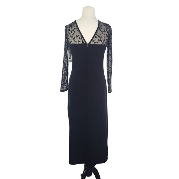 VTG Y2K Whimsigoth Maxi Dress Sz 6 Black Velvet Sweetheart Sheer Long Sleeve NEW - Picture 3 of 15